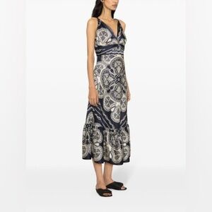 Sandro Navy and Cream Paisley Midi Dress